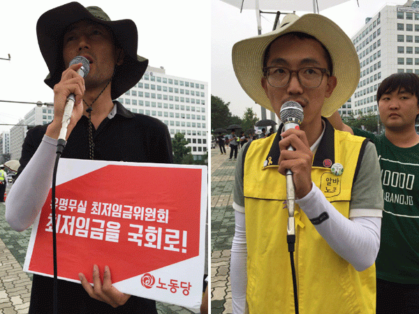 (왼쪽) 구교현 노동당 대표, (오른쪽) 박정훈 알바노조 위원장