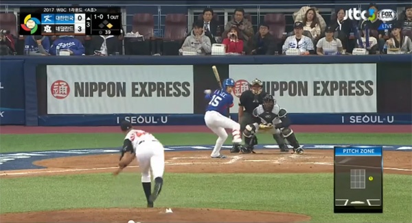 지난 3월 7일 서울 고척야구장에서 진행된 2017 월드베이스볼클래식 1라운드 A조 대한민국 대 네덜란드 경기. 경기 중계 내용에 대한 수화통역, 자막 등이 전혀 제공되지 않았다. JTBC 중계화면 캡쳐