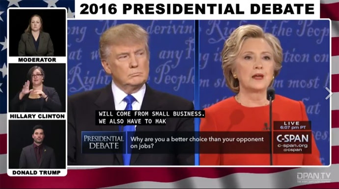 지난해 트럼프와 힐러리 대선 토론회 당시 미국 농인 단체 D-PAN이 제작한 대선 수화 영상