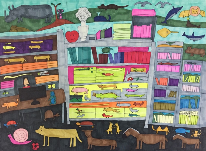 거기 살고 있는 것들 | 정종필, 종이에 볼펜, 마카, 394 x 545mm, 2017 거기 살고 있는 것들 | 정종필, 종이에 볼펜, 마카, 394 x 545mm, 2017