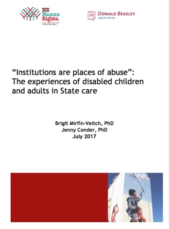 뉴질랜드인권위가 발간한 보고서 'Institutions are places of abuse' 표지. 보고서 표지 갈무리