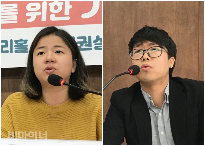 윤애숙 빈곤사회연대 활동가(왼쪽)와 최재민 장애와인권발바닥행동 활동가(오른쪽).