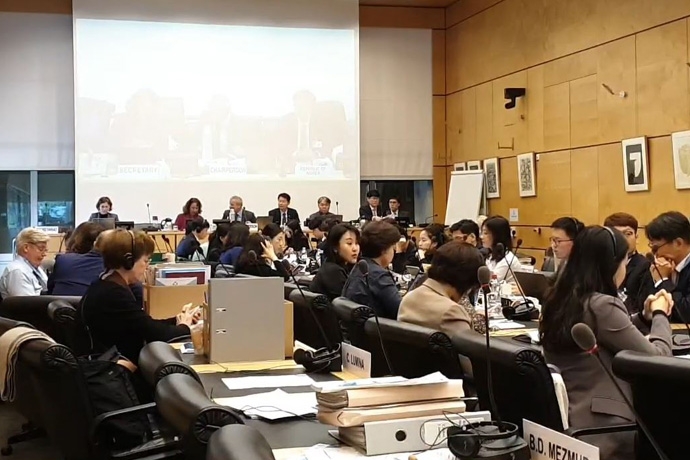 지난 9월 18일~19일까지 양일간 제네바에서 열린 유엔 아동권리위원회에서 대한민국에 대한 제5·6차 심의가 진행되고 있는 모습. 국제아동인권센터 유튜브 영상 캡처