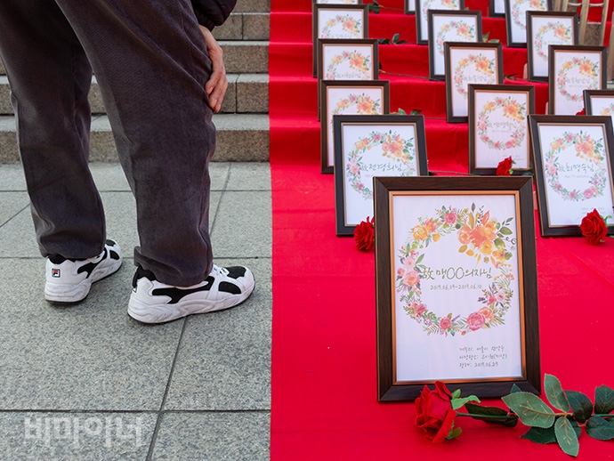 건강과 생명을 심각하게 위협하는 홈리스 문제는 남녀노소 가리지 않았다. 그중에는 30대 여성이 혼자 만삭의 몸으로 고시원에서 아이를 낳아 안타깝게 생을 마감한 아이(故 맹OO의 아들, 2019.6.9~2019.6.10)의 명패도 놓여있었다. 사진 박승원