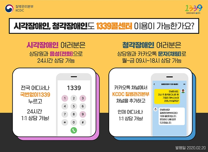 1339콜센터 시각 장애인, 청각 장애인 안내문. 사진 질병관리본부 제공 1339콜센터 시각 장애인, 청각 장애인 안내문. 사진 질병관리본부 제공