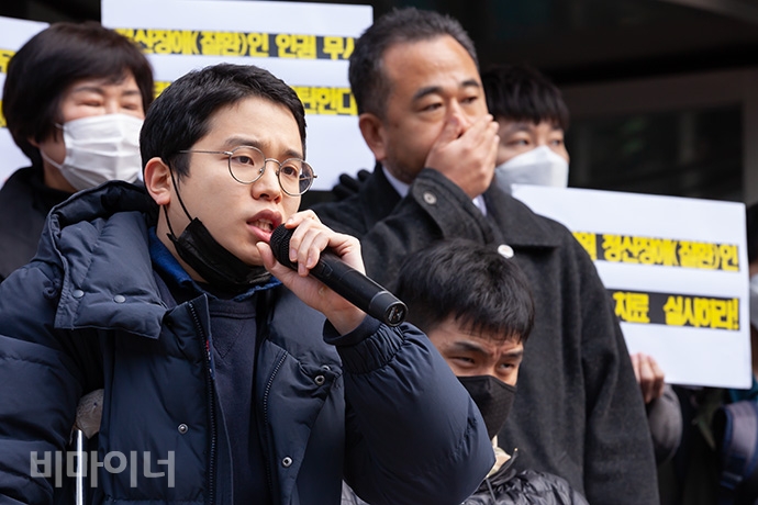 변재원 전국장애인차별철폐연대 정책국장이 발언하고 있는 모습. 사진 박승원