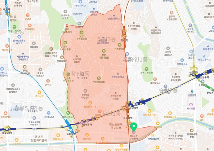 서울시 종로구 창신동 위치. 네이버 지도에서 갈무리. 