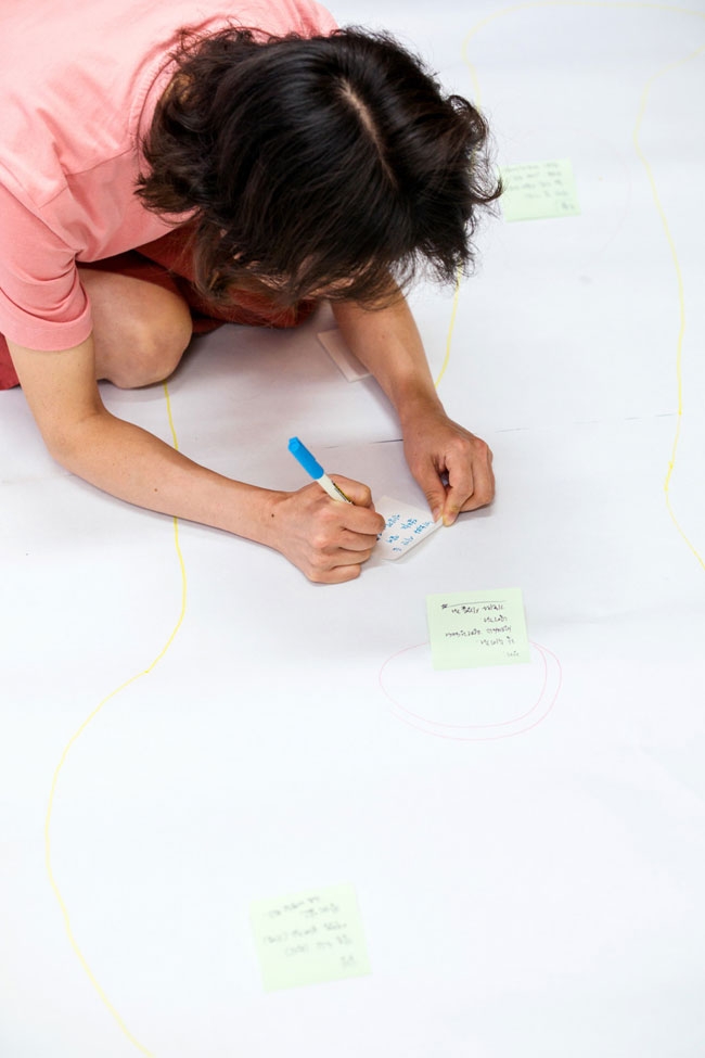 서로의 몸에 해주고 싶은 말을 적고 있다. 사진 혜영