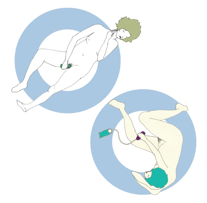 자위도구를 이용해 자위하는 여성의 모습. 장애여성을 위한 성교육 교재 『장애여성공감 성을 밝히다』(2009) 삽화. ⓒ장애여성공감 