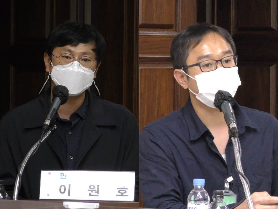왼쪽부터 이원호 책임연구원, 이동현 상임활동가가 토론회에서 발표하고 있다. 반빈곤네트워크 유튜브 캡처