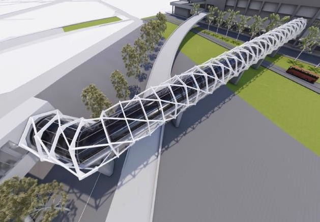 신설 공중보행교 조감도. 전면 유리에 직선으로 곧게 뻗은 모습이다. 사진 용산구