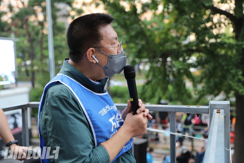 권달주 전장연 상임공동대표가 발언하고 있다. 사진 복건우