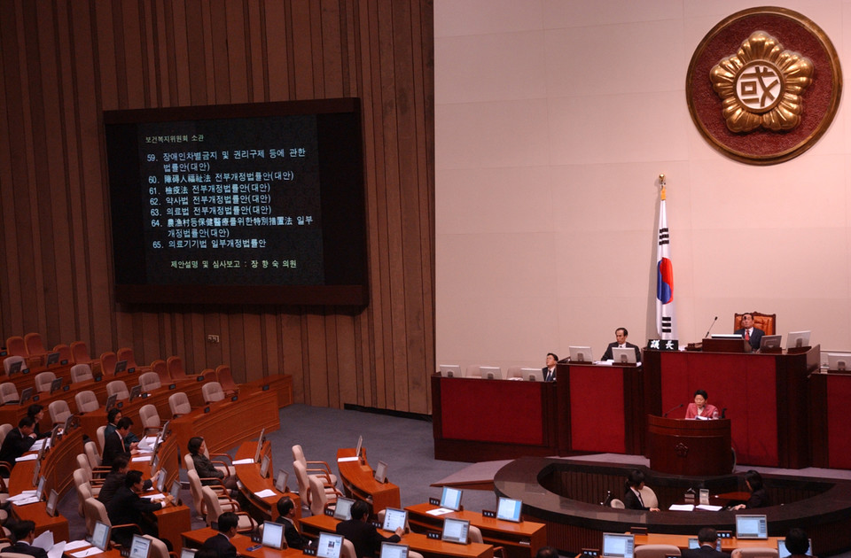 2007년 3월 6일 국회 본회의에서 장애인차별금지 및 권리구제 등에 관한 법률이 통과됐다. 사진 n_m