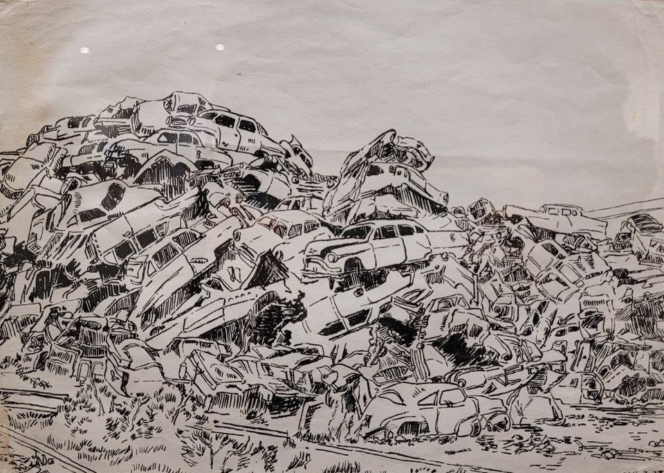 약 3개월간 J씨를 만나며, 매일 같이 그에게 퇴원하고 싶다는 이야기를 들었다. 그가 살아왔던 병원에서의 나날들 동안, J씨는 병원의 문지기들에게 얼마나 많은 퇴원 이야기를 하였을까. 앞으로 또 얼마나 많은 퇴원을 이야기해야 그의 당연한 삶의 권리를 되찾을 수 있을까. (이정하 2011년 작, ‘폐차장’, 폐쇄병동에서 그림)