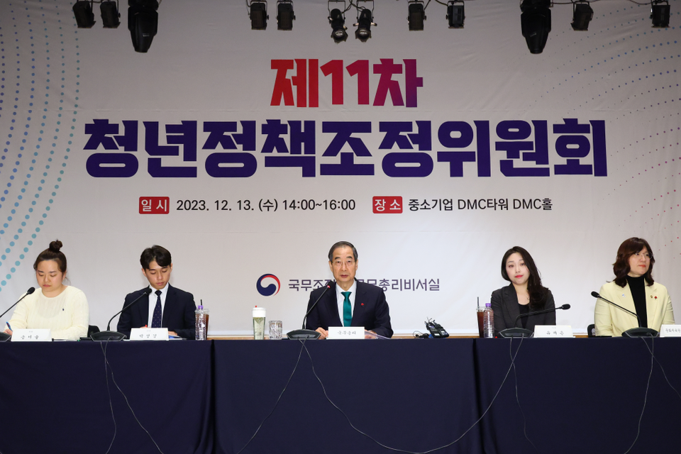 한덕수 국무총리가 지난 13일 오후 서울시 마포구 중소기업DMC타워에서 열린 제11차 청년정책조정위원회에 참석해 발언하고 있다. 이날 한 총리는 모두발언에서 “청년 주거 대책으로 청약에 당첨되면 2%대 금리로 40년까지 대출이 가능하도록 하겠다”고 말했다. 사진 국무총리실