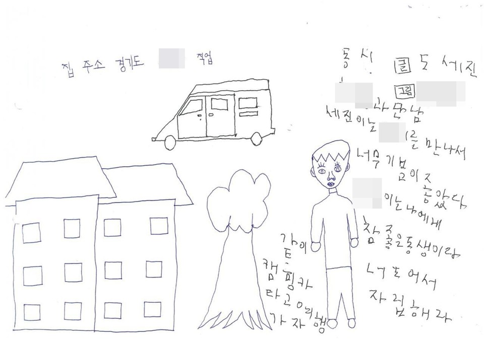 김정용(가명) 씨가 직접 그린 그림과 도세진 씨가 직접 쓴 글. 