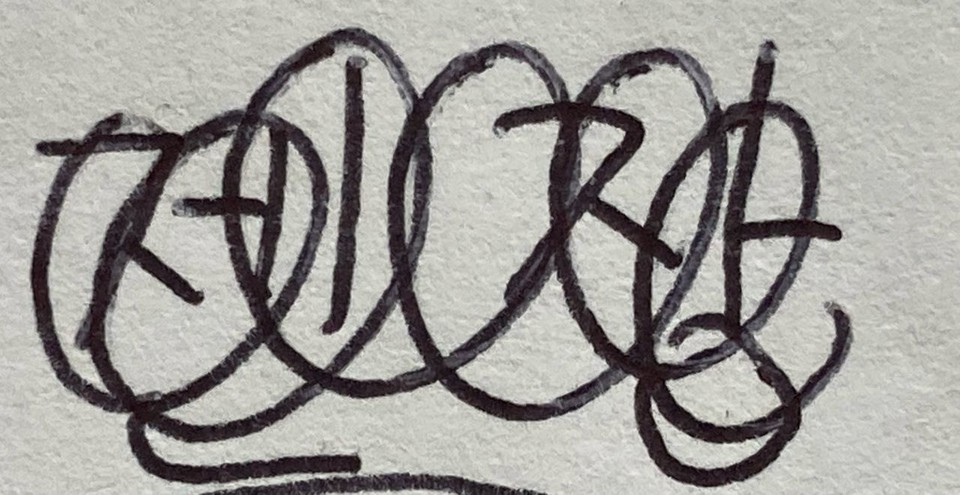 '젠장'이라는 글자 위에 덧쓴 곡선이 겹쳐있다. 사진 서한영교