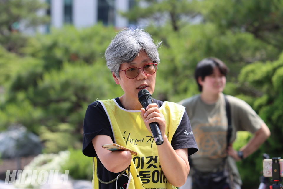 박선희 양산장애인자립생활센터 소장이 발언하고 있다. 사진 김소영