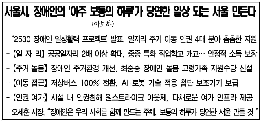 16일 배포된 서울시 보도자료 일부. “서울시, 장애인의 ‘아주 보통의 하루’가 당연한 일상 되는 서울 만든다”라는 제목이 적혀있다.